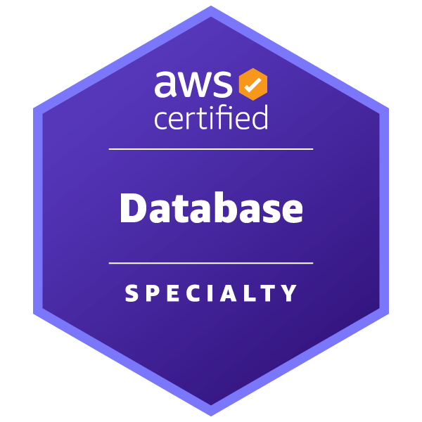 AWS Certified Database – Specialty badge, issued by Amazon Web Services